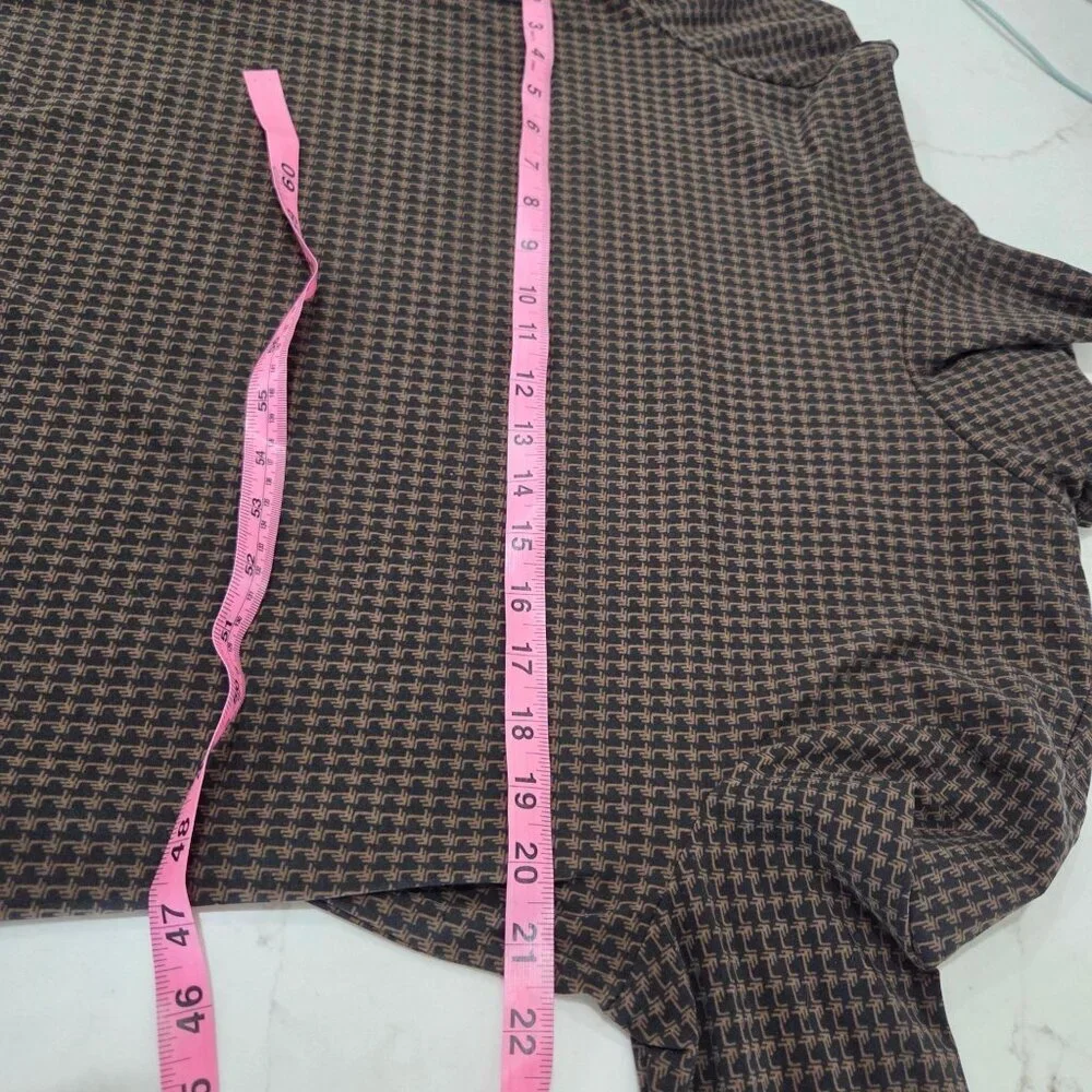 J.McLaughlin Top XL Houndstooth Brown Black Long Sleeve Mock Neck Academia - Picture 10 of 11